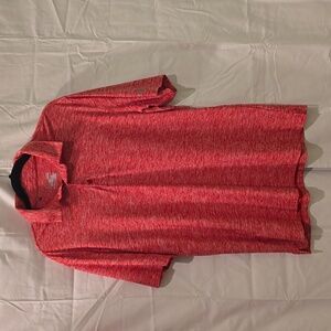 UnderArmor heatedgear mens L pullover button collared red and white shirt